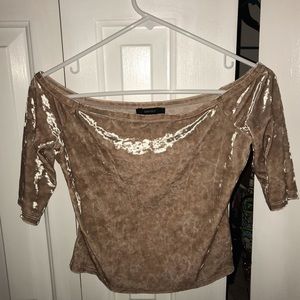 Champagne Colored Velvet Off The Shoulder Shirt
